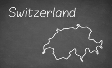 Switzerland map drawn on chalkboard. Chalk and blackboard