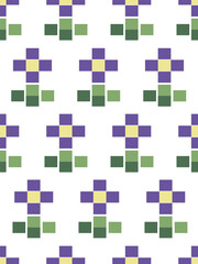 Funny, nice and cute cartoon mosaic, spring, summer blooming flowers,  8bir, tile, squares, cubes, bricks. Ornament. Simple. Botanical, floral, nature. seamless vector pattern for design and decoratio
