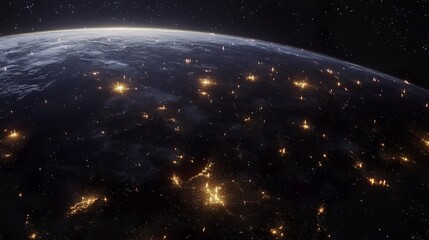 Fototapeta premium Futuristic Earth-centered network with glowing crypto nodes and IoT connections, symbolizing global digital connectivity.