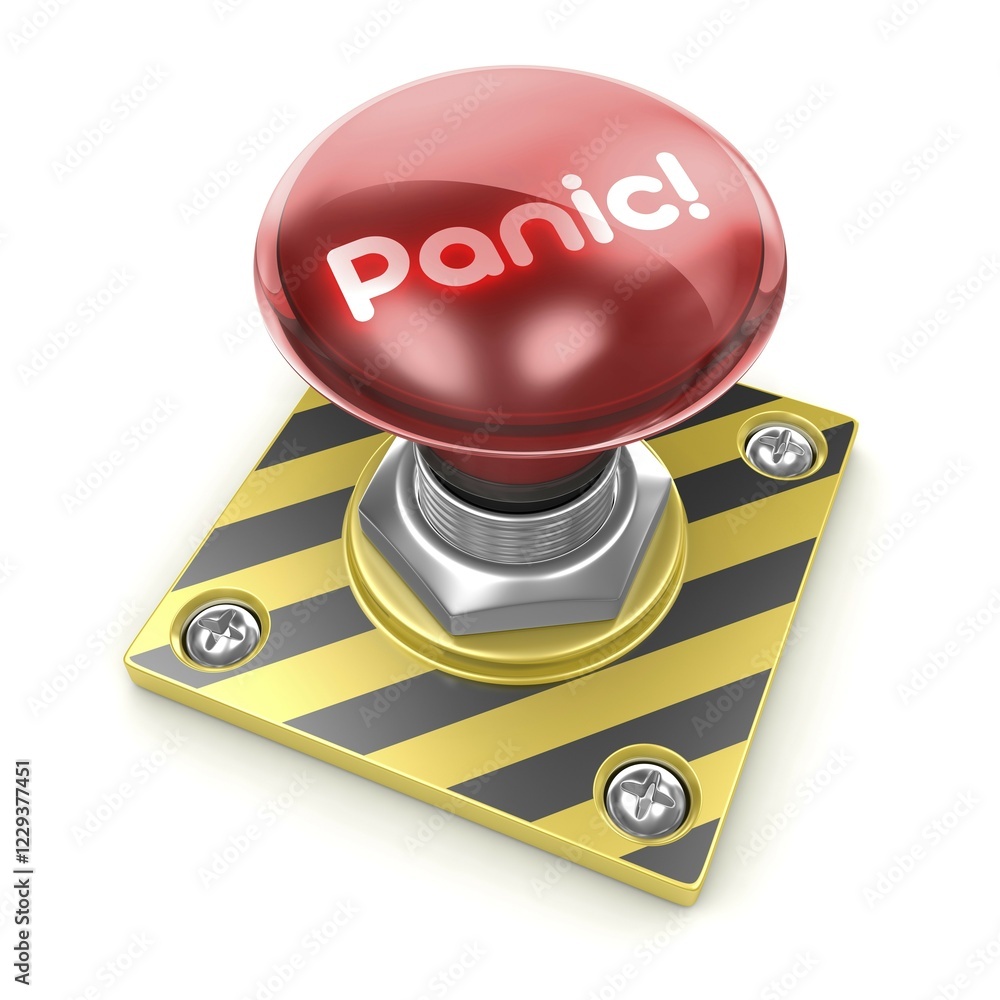 Poster panic! button, this is a computer generated and 3d rendered picture