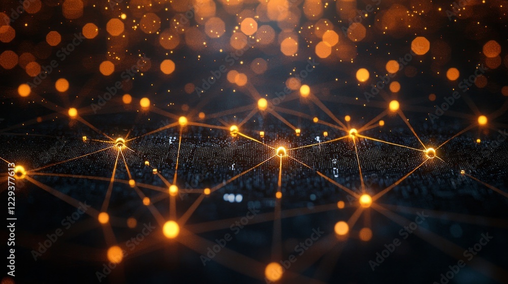 Poster A mesmerizing conceptual graph showcases intricate connections illuminated by glowing orbs. This digital representation embodies the flow of information and interaction across a virtual realm
