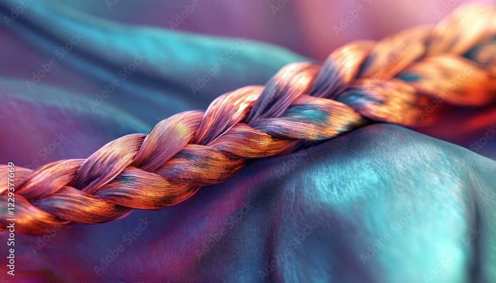 Poster abstract braid with shimmering colors and silky textures on a soft fabric backdrop