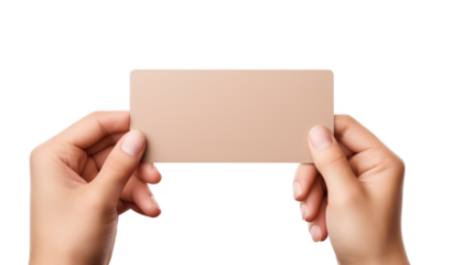 Hand holding a small sheet isolated on transparent background