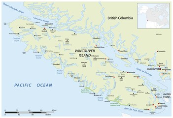 Fototapeta premium Vector map of the Canadian Pacific island of Vancouver Island