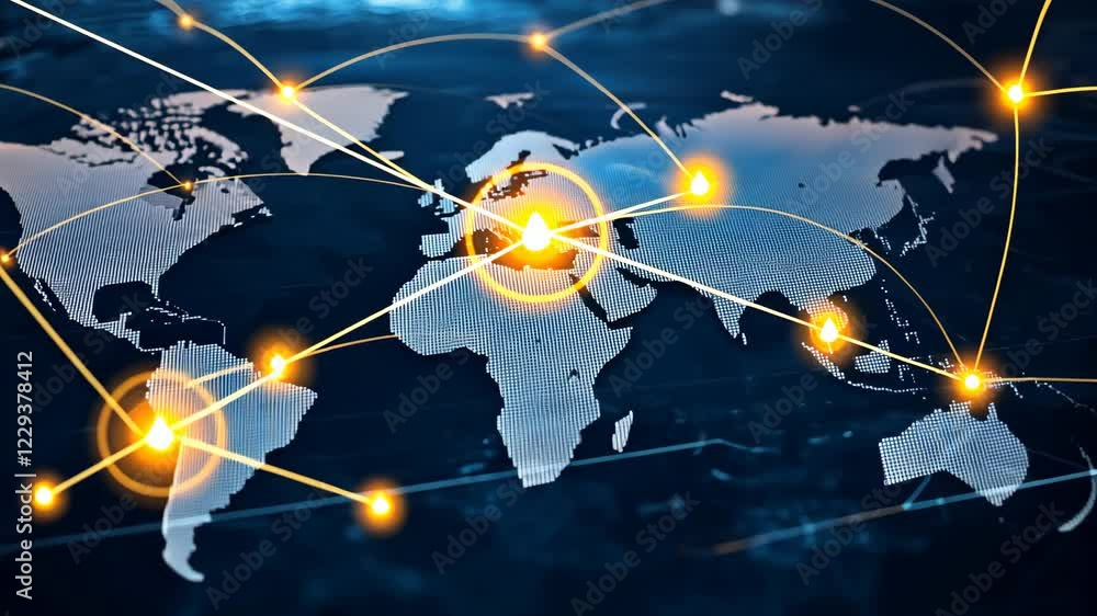 Poster global network connections illuminated world map showing interconnectedness