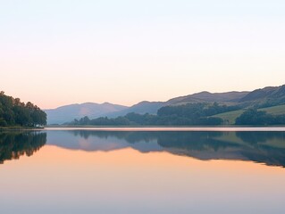 Fototapeta premium Tranquil lake view reflecting sunset hues in the serene countryside landscape