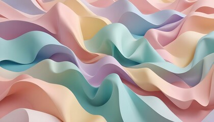 Obraz premium Suaves ondas abstractas de tela o seda de colores pastel que fluyen y se curvan a lo largo del marco, creando una composición serena y onírica