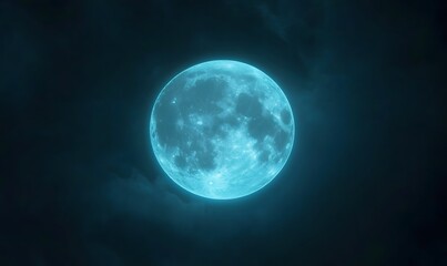 Cyan Full Moon Night Sky Cloudscape, Celestial Background