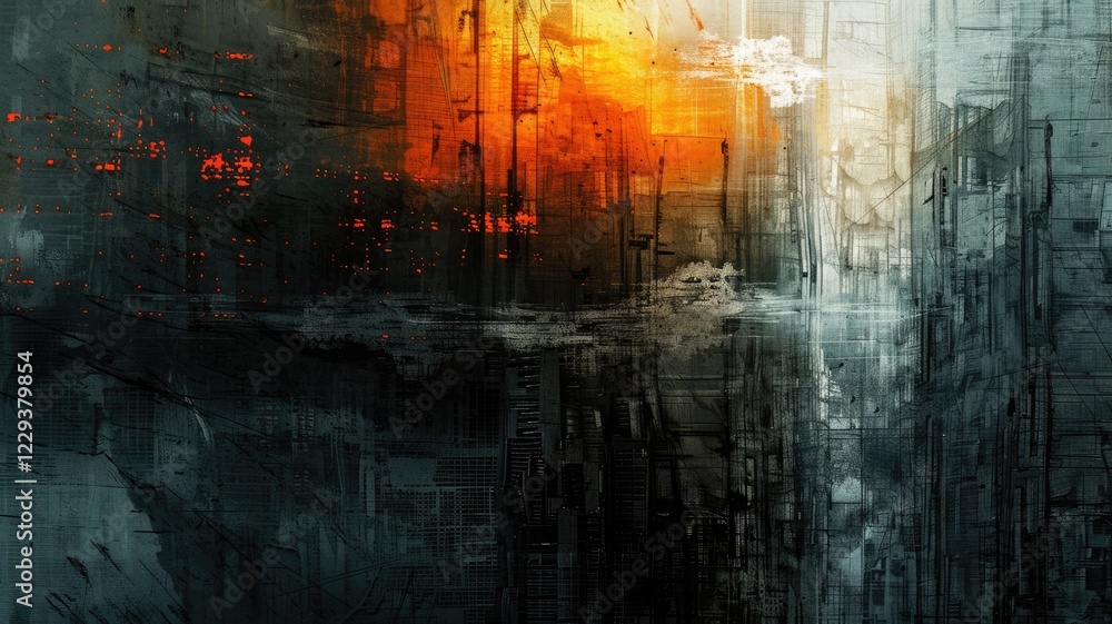 Aufkleber this abstract artwork features distressed amber and apricot light, creating a dramatic visual atmosp