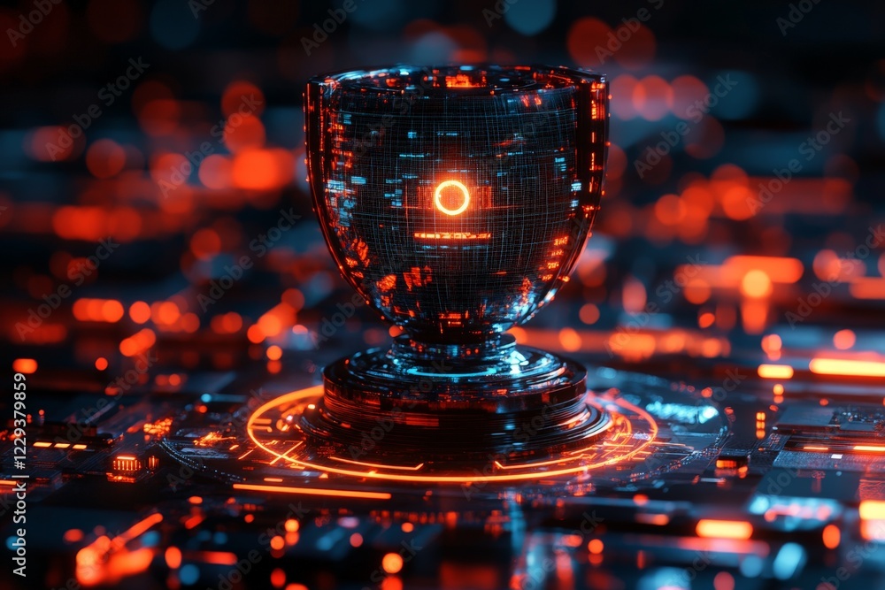 Aufkleber futuristic digital globe illuminated in vibrant red and blue colors amid a high-tech background