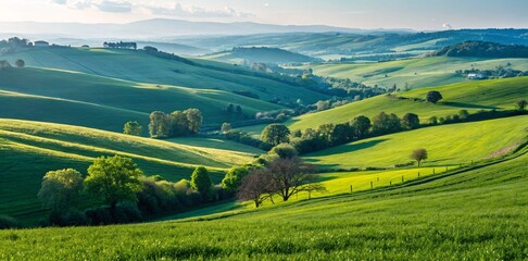 Naklejka premium Tuscan Countryside at Golden Hour Rolling Hills and Tranquil Vistas V5