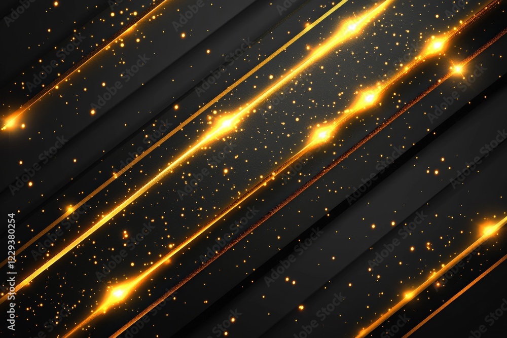 Aufkleber Bright golden streaks create an abstract design against a dark background with sparkling elements in motion