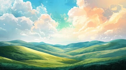 Serene Rolling Hills Under a Pastel Sky
