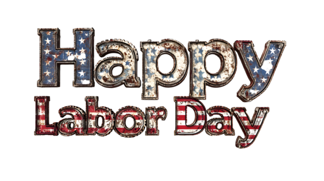 Happy Labor Day text with distressed American flag design