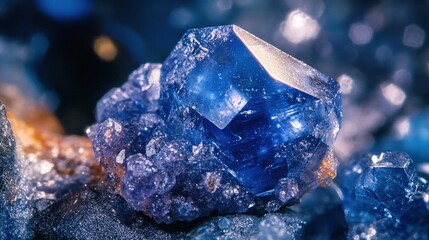 Obraz premium Macro close-up of blue fluorite crystal.