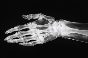 Naklejka premium X-ray of a human hand showcasing detailed bone structure and joint alignment in a clear and educational display