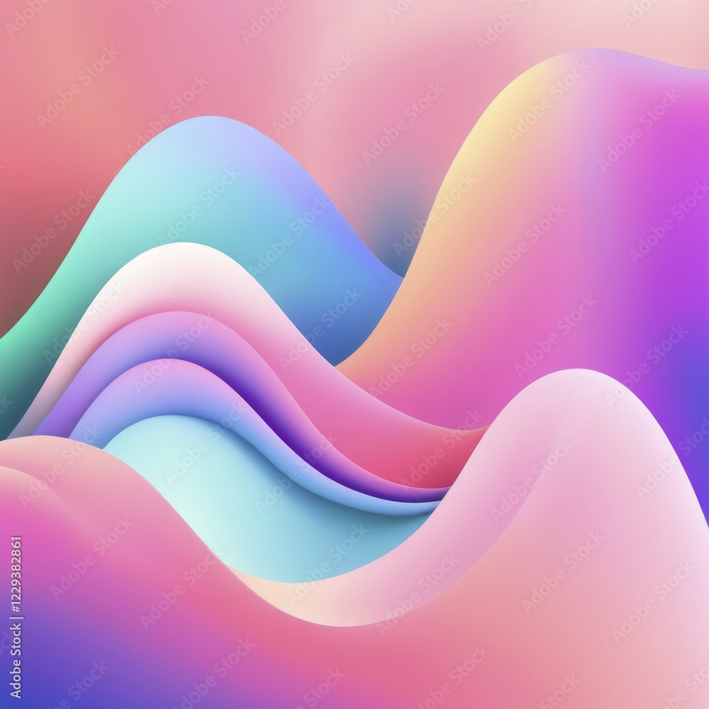 Poster abstract artwork showcasing curved shapes in pastel colors creating a soft gradient effect, ai gener
