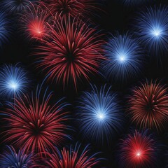 Fototapeta premium Red and blue fireworks lighting up the night sky with a festive spirit, AI generated