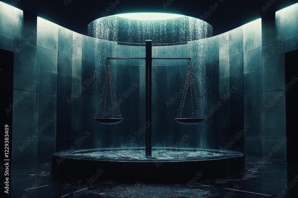 Aufkleber elegant water feature with scales of justice in a modern architectural space