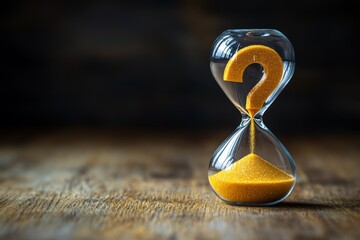 Sand timer with question mark symbolizing uncertainty about the passage of time