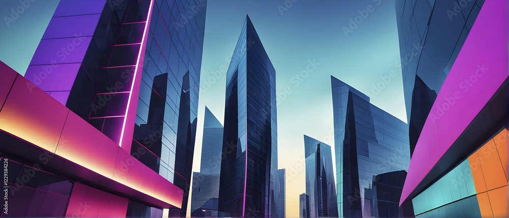 Aufkleber minimalist architectural render composition of modern buildings in simple and clean geometric forms 