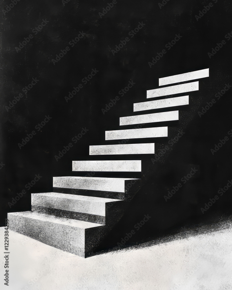 Aufkleber a minimalist illustration of a staircase with each step labeled as a milestone, visually representin