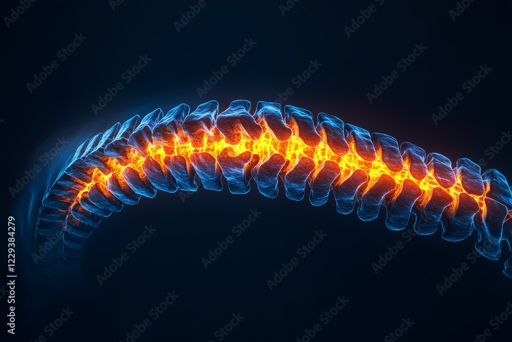 Fototapete modern rendering of a human spine showcasing nerves and vertebrae in a glowing design