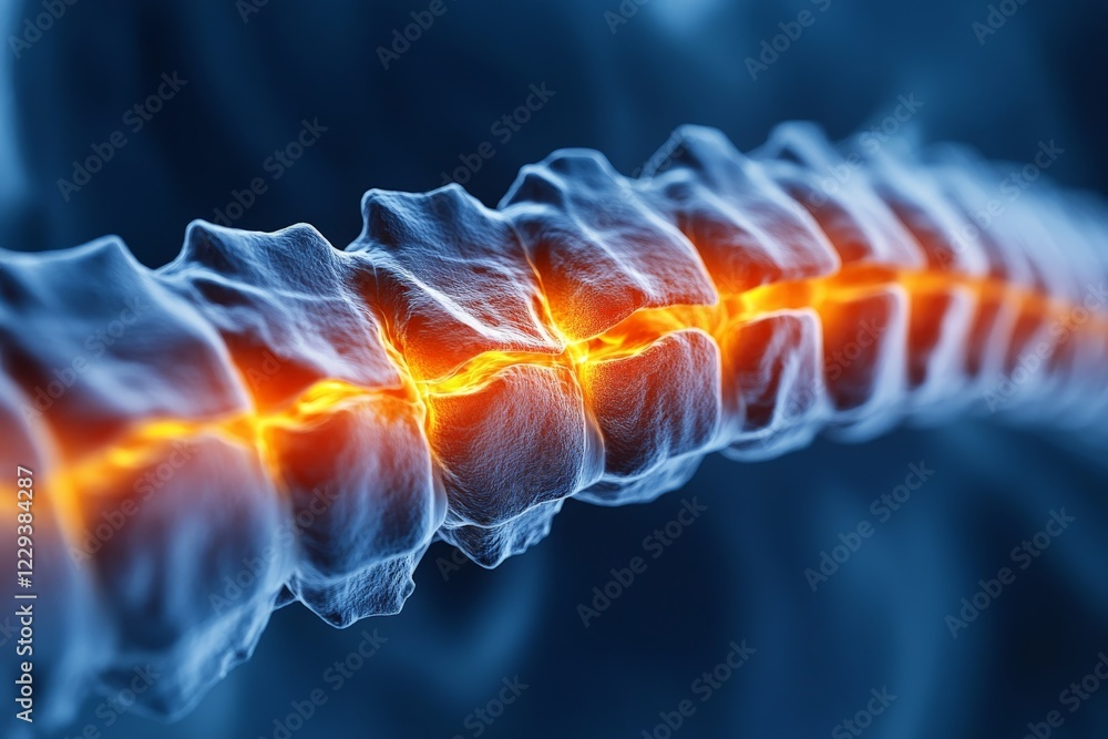 Aufkleber Detailed representation of a human spine highlighting neural pathways and structures in a scientific context
