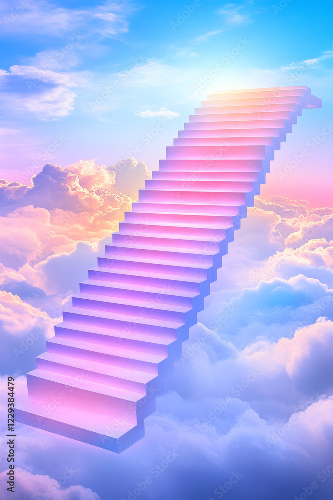 Aufkleber a conceptual image of a rising staircase fading into a bright sky, representing open-ended progress 