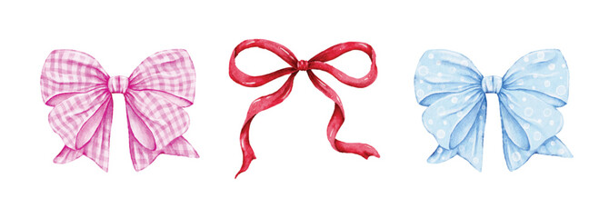 Set of watercolor pastel gift ribbon bows
