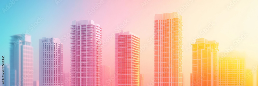 Poster a dynamic image of a construction site where the building structure is complete, yet the finishing t