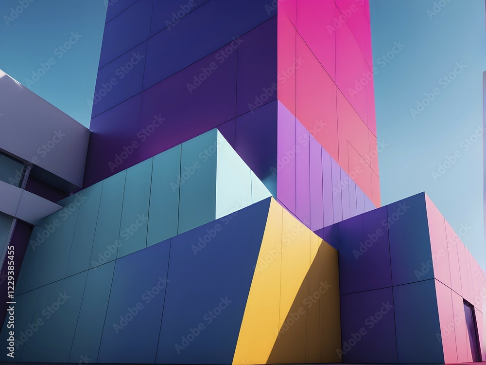 Aufkleber minimalist architectural render composition of modern buildings in simple and clean geometric forms 