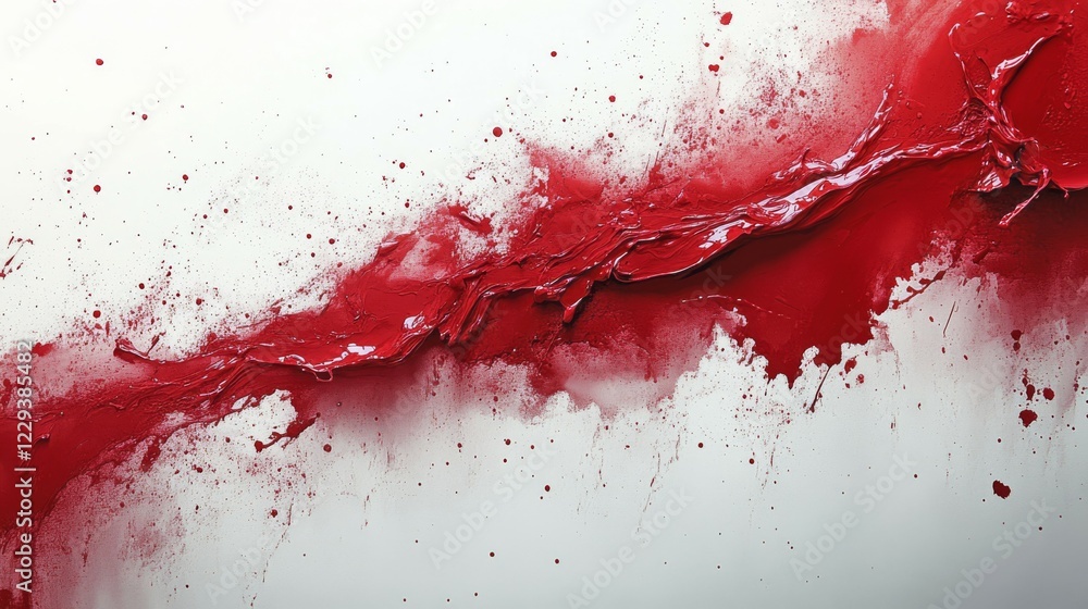 Poster abstract red paint with splattered texture and dynamic movement on canvas, ai generated