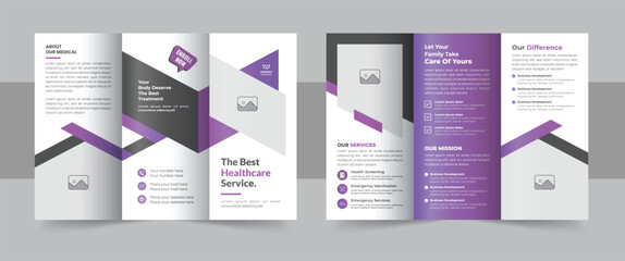 Professional medical healthcare trifold brochure design template or Yoga training center trifold brochure layout