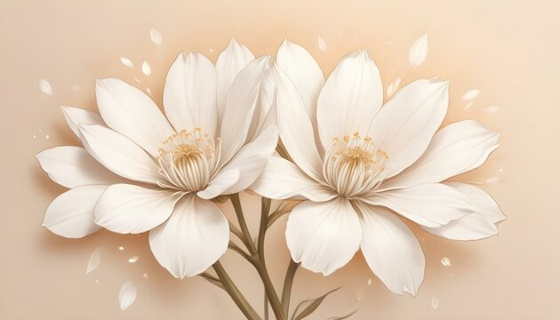 P&eacute;talos de flores blancas suaves y delicados con un fondo c&aacute;lido y brillante