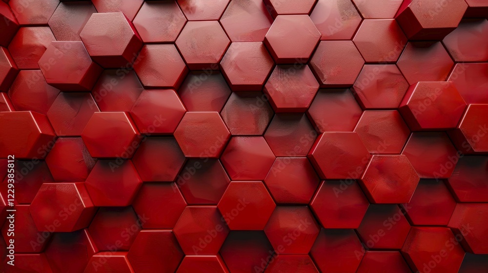 Poster red hexagonal shapes creating a striking monochrome geometric pattern with a 3d effect, ai generated