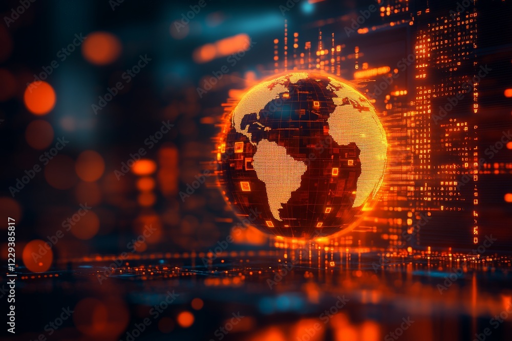 Poster Digital representation of Earth surrounded by dynamic data visuals showcasing technology and connectivity