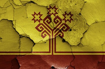 Fototapeta premium Flag of Chuvashia painted on cracked wall