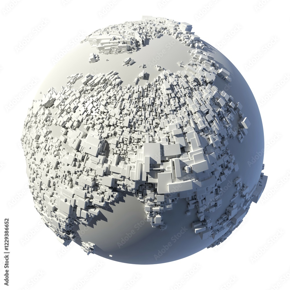 Poster the complex structure of the earth, consisting of a cubic rectangular shapes, the size of which depe