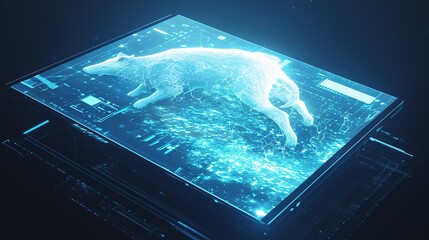 Mammal hologram projected on digital table. abstract white background 