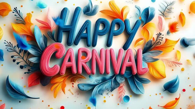 Bright background with the text of a happy carnival, postcard