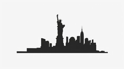Fototapeta premium Silhouette of New York skyline with the Statue of Liberty, AI generated