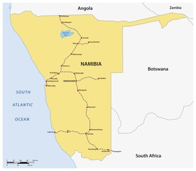 Obraz premium Route network map and train stations in Namibia