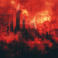 Fototapeta premium Fiery cityscape digital art red abstract