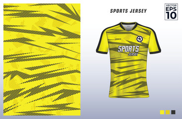 T-shirt sport jersey design template with abstract geometric line pattern grunge background. Sport uniform in front view. Shirt mock up for sport club. Vector Illustration