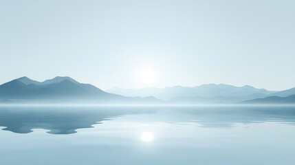 Serene sunrise reflection over tranquil lake mountain region nature calm environment wide viewpoint serenity concept