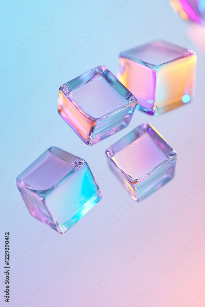 Poster a dynamic illustration featuring interlocking holographic cubes with glowing edges, emphasizing adva