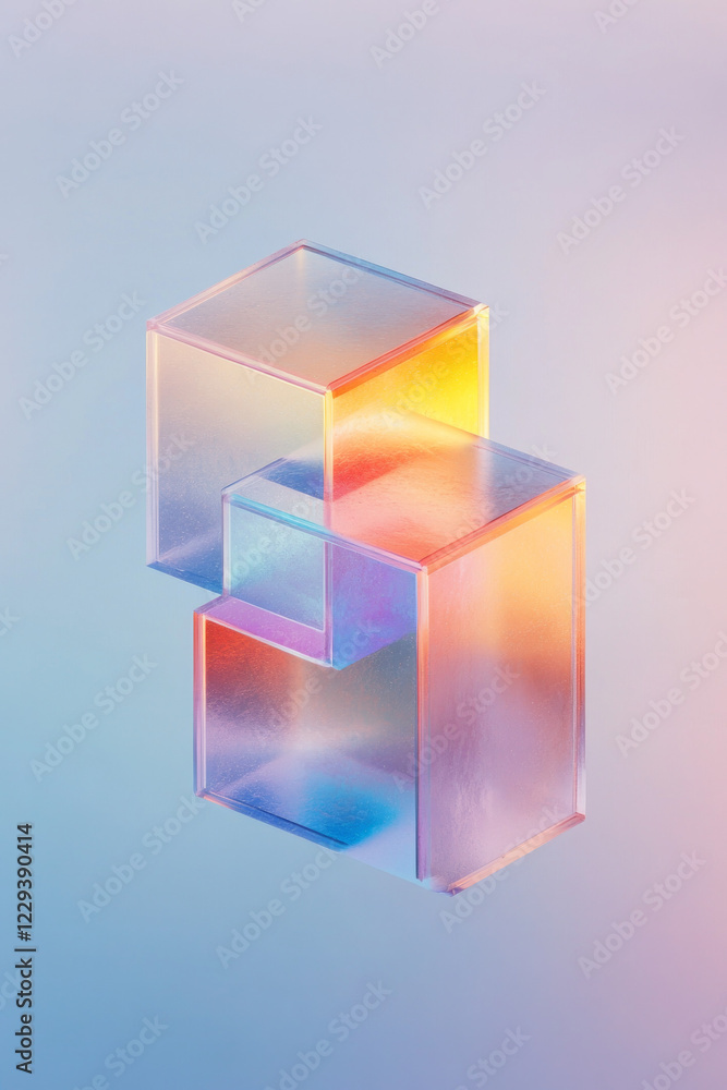 Poster A dynamic illustration featuring interlocking holographic cubes with glowing edges, emphasizing advanced digital architecture,