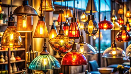 Stylish retro lamps illuminate a boutique lighting shop, showcasing vintage and mid-century modern designs for elegant home decor.