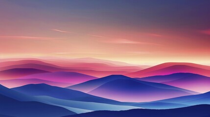Abstract mountain landscape with a rich gradient of colors, from purple to orange, mimicking dawn